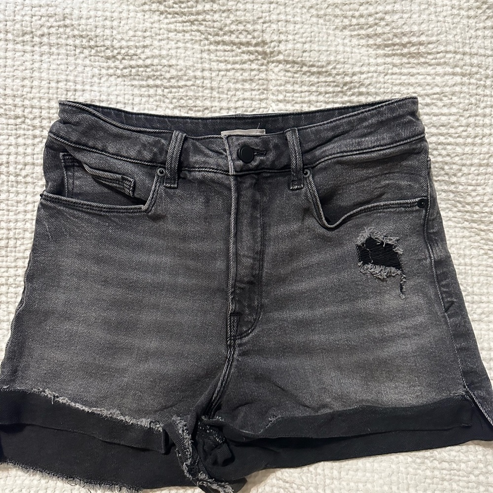 Good American Black Distressed Jean Shorts